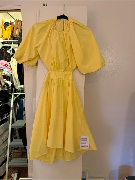 ASOS Dresses & Skirts - ASOS Yellow Puff Sleeve Midi Dress